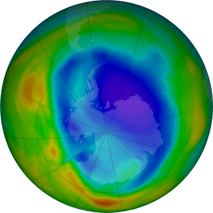 Antarctic ozone map for 24 August 2023